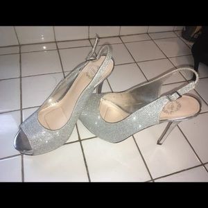 Silver sparkly high heel pumps